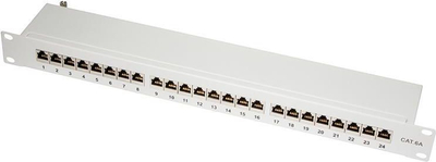 Panel patch LogiLink, 19", 1U, 24 porta RJ‑45, Cat.6A, gri