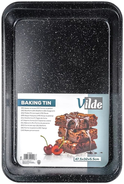 Tavë pjekjeje Vilde Granite, 47.5x32x5.5 cm, çelik karboni, e zezë