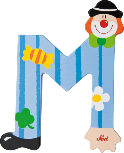 Shkronjë druri për zbukurim Sevi Letter M, me klloun, shumëngjyrëshe