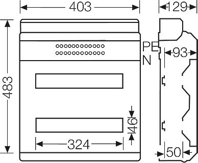Kasetë shpërndarëse Hensel KV 2536, 2 x 18 module, IP54, gri