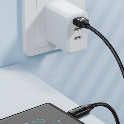 Kabllo USB Wozinsky WUACC2, USB A me USB C, 2m, 66W, me ekran LED, e zezë