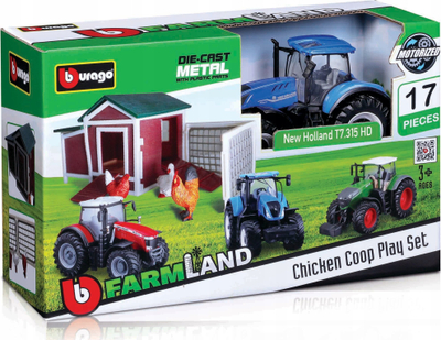 Set loje fermë Bburago Farmland Chicken Coop, shkalla 1:43, 17 pjesë, shumëngjyrësh