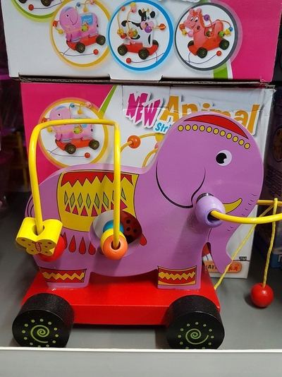 Lodër druri për tërheqje Gazelo My Animal, me rrota, me rruaza, shumëngjyrëshe