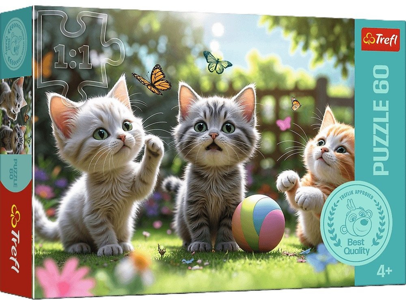 Puzzle Trefl Three Kittens, 60 pjesë, 33 x 22 cm, shumëngjyrësh