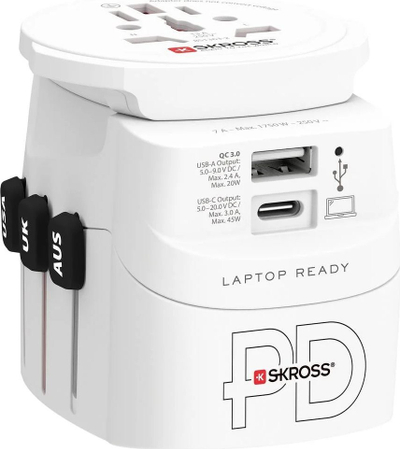 Adapter udhëtimi Skross Pro Light USB AC45PD, me PD USB, i bardhë