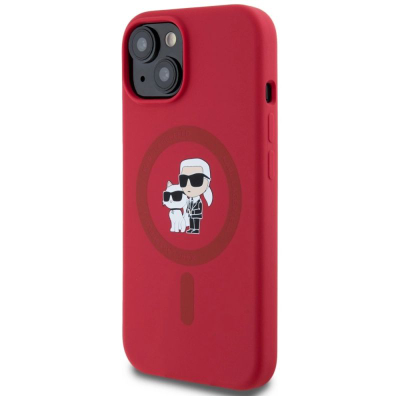 Заштита за телефон Karl Lagerfeld Karl &amp; Choupette за iPhone 15, силиконска, MagSafe, црвена