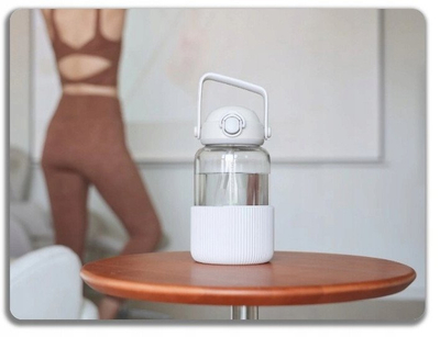 Shishe qelqi BUYDEEM DG710 Pop-Up Straw, 1L, me pipë, e bardhë oat