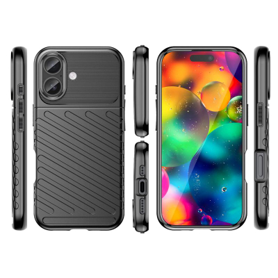 Mbrojtëse telefoni Hurtel Thunder për iPhone 17, TPU, antirrëshqitëse, e zezë