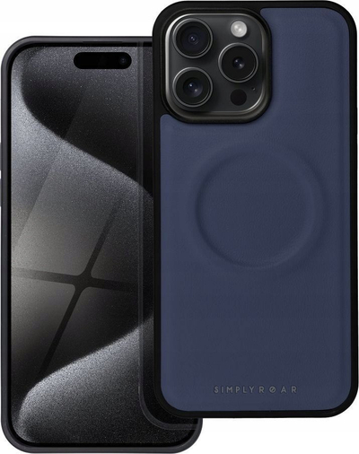 Mbrojtëse telefoni Roar Mag Morning për iPhone 15 Pro Max, MagSafe, lëkurë eco, blu navy