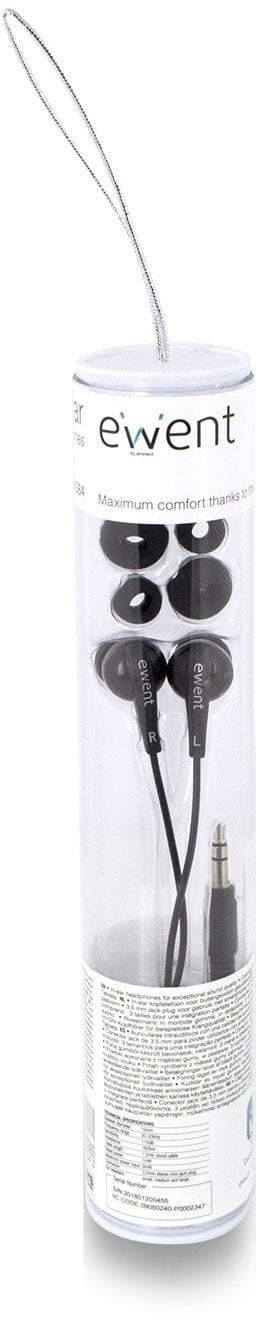 Kufje Eminent Ewent EW3584, in ear, me kabllo 3.5mm, të zeza