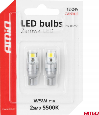 Llamba LED auto AMiO 04256 CANBUS T10 W5W, 2SMD, 12V 24V, e bardhë