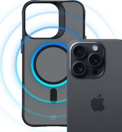 Kapak telefoni 3MK Smoke MagCase për iPhone 15 Pro Max 6.7", MagSafe, gjysmë i tejdukshëm, i errët