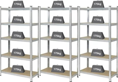 Raft metalik Basetech BT 1897698, me 3 kate, mban deri 175 kg, 90 x 180 x 40 cm, ngjyrë argjend