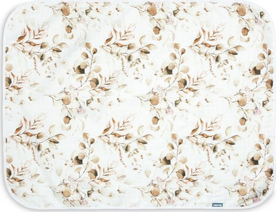 Batanije muslin Sensillo Eucalyptus, 80x100 cm, 100% pambuk, dy shtresa, e bardhë me figura bimore