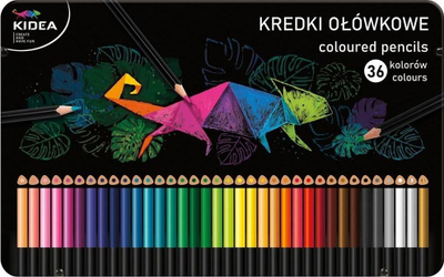 Lapsa me ngjyra trekëndore Derform Kidea, set me 36 ngjyra, në kuti metalike
