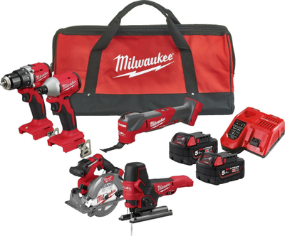 Set veglash Milwaukee M18 BLCPP5A-502B, 5 copë, 2x 5.0Ah, me çantë