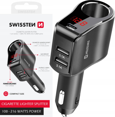 Ngarkues makine Swissten CL Adapter, 4 porta, 216W, i zi