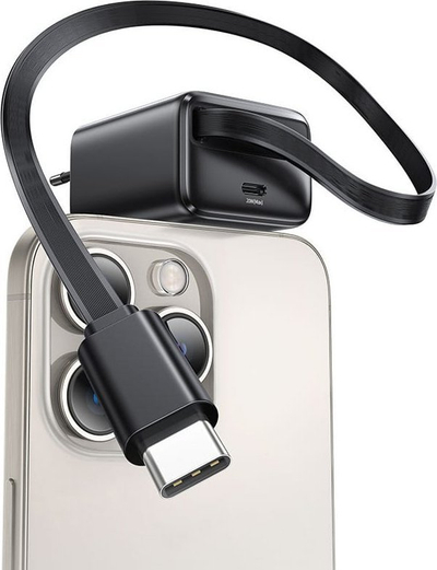 Karikues muri USAMS CC233, USB C 20W PD QC, kabllo USB C tërheqëse, i zi