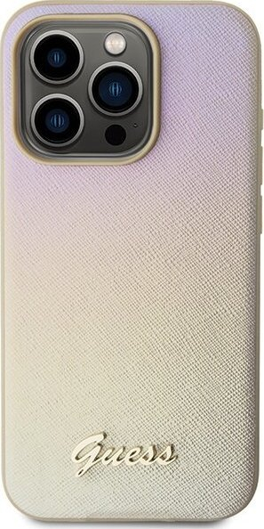Futrollë telefoni Guess Saffiano Iridescent Script për iPhone 15 Pro, 6.1", gold