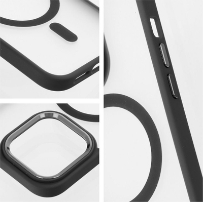 Futrollë për iPhone 15 Plus, me MagSafe, transparente matte, e zezë