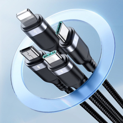 USB кабел Џојрум 4 во 1 JR FC1A1, 1.2m, USB A во Лајтнинг 2x USB C Микро USB, сива
