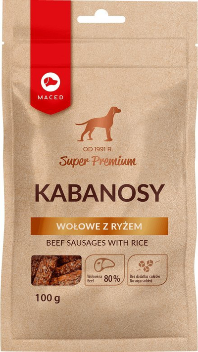 Shujtë për qen Maced Kabanosy, viç me oriz, 100 g