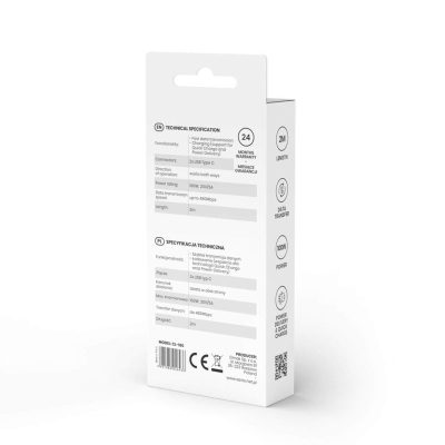 Kabllo USB Savio USB C në USB C, 2 m, 100W, i zi