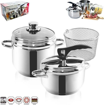 Tenxhere me presion, bazë me shumë shtresa, 2 valvula sigurie, çelik inox