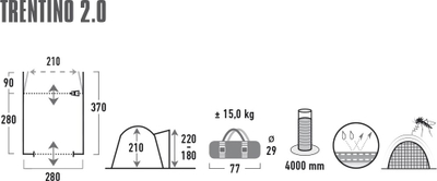 Çadër furgoni High Peak Trentino 2.0, lartësi 180-220cm, ujërezistente 4000mm, gri