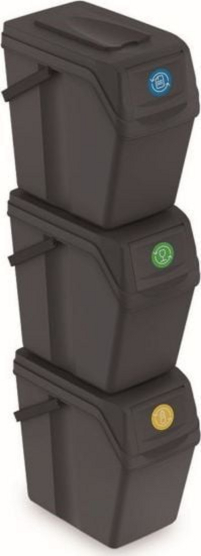Set me shporta mbeturinash Prosperplast (CEN-73060), 3 shporta, 25 L, të hirta