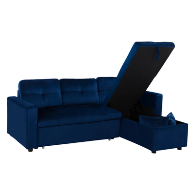 Kënd divan krevate Wayne HM3028.18, 224x147x85 cm, kadife, blu e errët