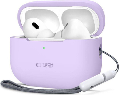 Mbulesë silikoni Tech-Protect për Apple AirPods Pro 1 2, me litar, e purpurt