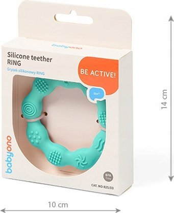 Unazë për dhëmbëzë BabyOno Silicone Teether Ring, silikon, pa BPA, blu