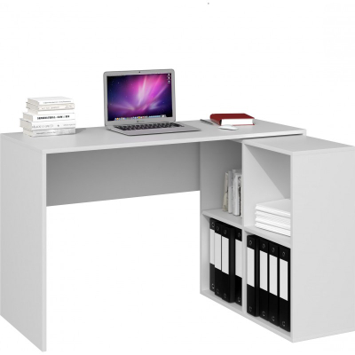 Tavolinë kënd kompjutri Corner Desk Plus Shelf 2x2, panel i laminuar 16mm, raft 2x2, e bardhë mat