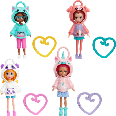 Kukull Polly Pocket Mattel Friends With Hoodie, me kapëse zemre, për kalamaj 3+, shumëngjyrëshe