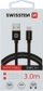 Kabllo USB në USB-C Swissten Textile, 3m, 3A, e zezë