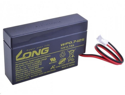 Bateri plumbi Long WP0.7-12S, 12V, 0.7Ah, me lidhës JST, e zezë