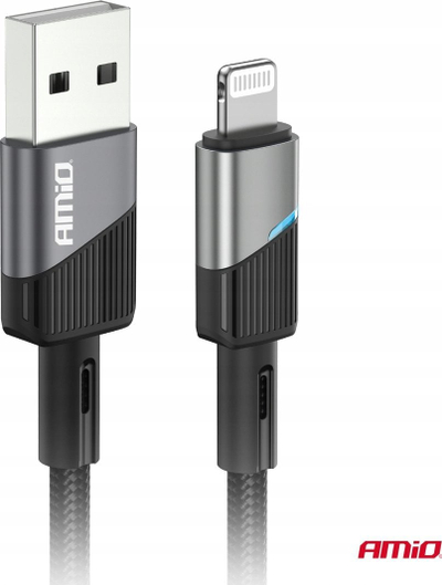 Кабел за полнење AMiO 03925 USB Lightning, 1m, 3A, црно сива