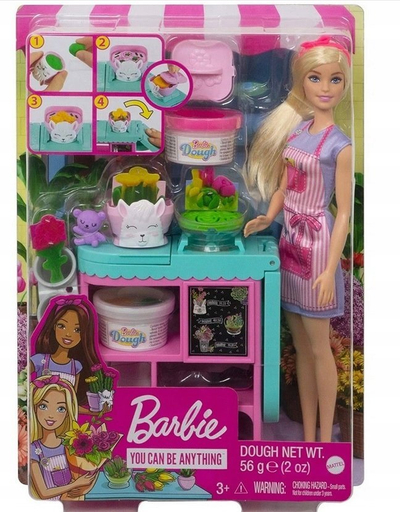 Set lodre Barbie luleshitëse &amp; Playlist, kukull me tavolinë me lule, plastelinë, shumëngjyrësh