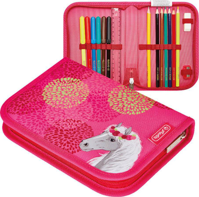 Set çantë shkolle Herlitz Loop Plus Bloomy Horse, ergonomike, pa PVC, rozë