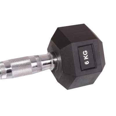 Hantel Eb Fit Rubber Coated, 6 kg, gjashtëkëndore, e zezë