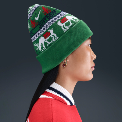 Kapelë dimërore Peak Winter Wonderland Beanie, me pompon të heqshëm, e gjelbër me të bardhë dhe të kuqe