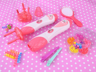 Set lodër për gërshetim flokësh Girl's Creator, 2 në 1, me rruaza shumëngjyrëshe, rozë