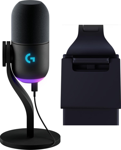 Mikrofon Logitech G Yeti GX me Litra Glow, dinamik USB, RGB, i zi