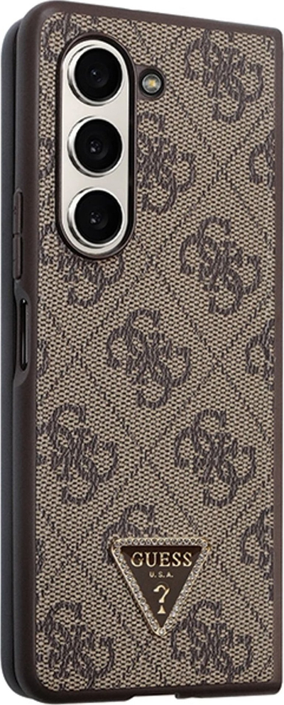 Kapak telefoni Guess për Samsung Galaxy Z Fold5, lëkurë PU, dizajn 4G me gurë të vegjël rhinestones, kafe