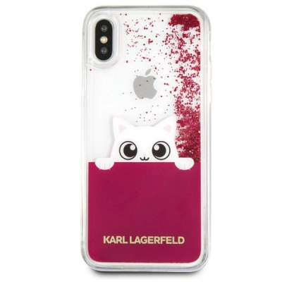 Futrollë telefoni Karl Lagerfeld K-PEEK A BOO, për iPhone X, me glitter, fuksi