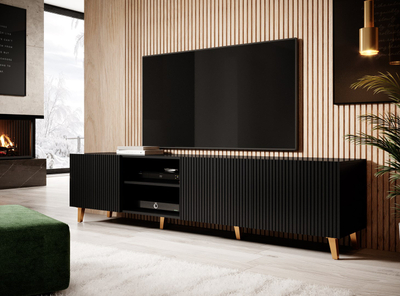 Komodë TV Cama Furniture Pafos, 200x42x52 cm, e zezë mat