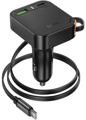 Полнач за автомобил Hoco NZ18, 65W, 2x USB C USB A со извлекувачки кабел, црн