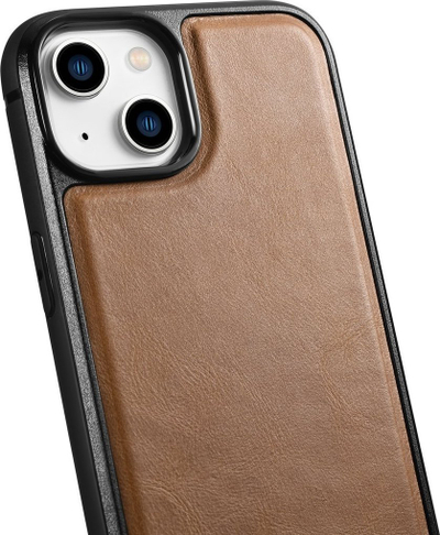 Mbulesë Icarer për iPhone 14, lëkurë natyrale, MagSafe, kafe