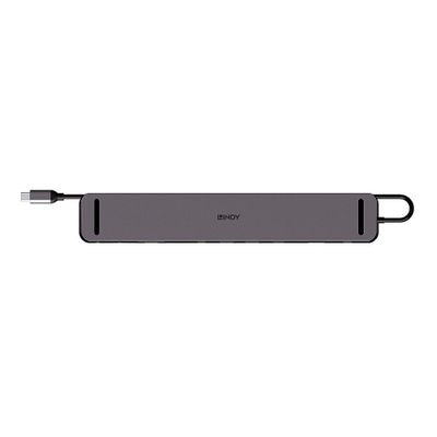 Docking station për laptop Lindy DST Mini XT 810, USB C, 2x ekran deri 4K60, 100W Power Delivery, gri